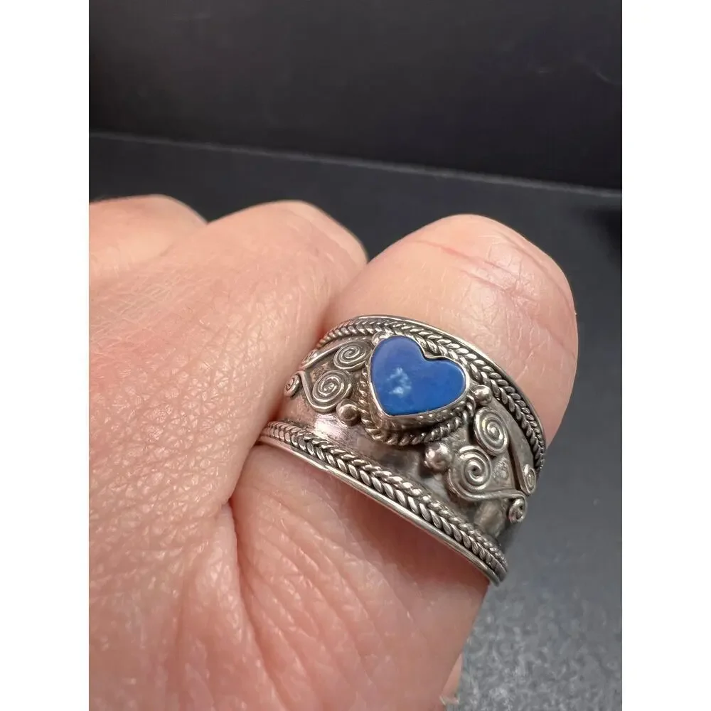 Vintage Sterling Silver Heart Ring | Indonesian Artisan | Size 10–10.25